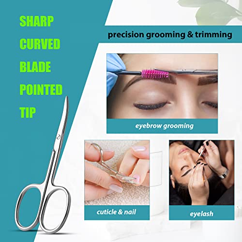 Facial Hair Small Grooming Scissors For Men Women (2PCS - With Cover / Silver)