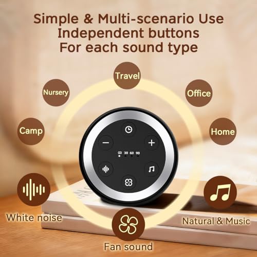 Portable Sound Machine White Noise Machine for Baby Kids Adults Sleeping with 32 Soothing Sounds 32 Volume Levels Brown Noise Machine with 4 Timer Memory Funtion for Travel Office Privacy (Black)