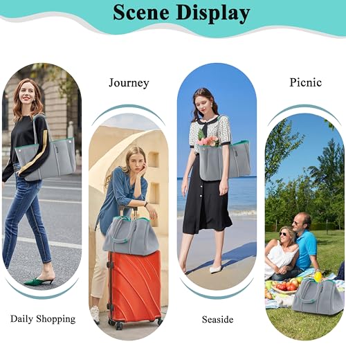 Neoprene Multipurpose Beach Bag Tote Bag (Grey and Green / Large)