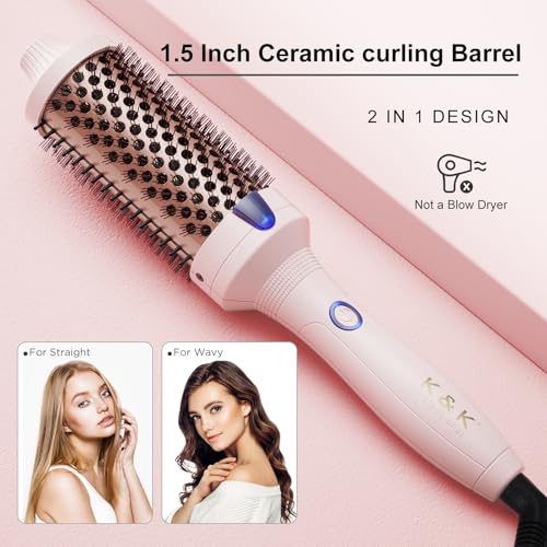 Thermal Brush Curling Iron 1.77 Inch Ceramic Tourmaline Ionic Hair Styler for Loose & Voluminous Curls (1.77 Inch / Pink)