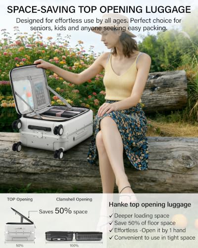 24 Inch Top Opening Checked Luggage with Cup Holder and USB Ports (Smoke White / 24 Inch Pro)