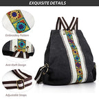 Women Canvas Backpack Daypack Casual Shoulder Bag (Grey Black 2)