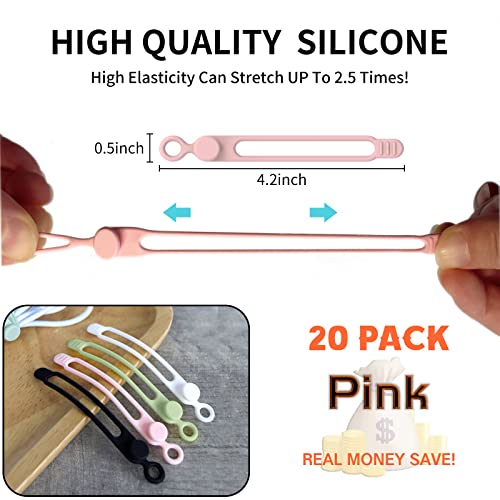 20Pcs Silicone Cable Ties (4.2Inch / 20pcs-pink)