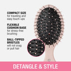 Conair Detangling Mini Hair Brush Set, 3-Pack Detangler Brushes for Wet or Dry Hair, Detangler for All Hair Types, Hair Brushes for Women, Travel Size, Matte Pink, Green, Black