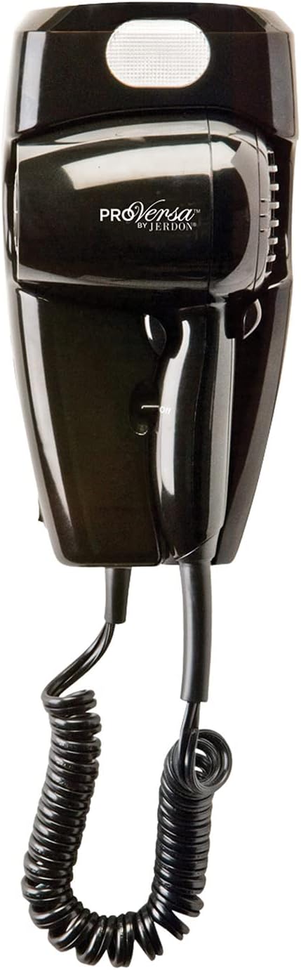 Jerdon Wall-Mount Hair Dryer - Black Hotel Style Hair Dryer with 32" Power Cord - JWM8CB