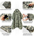 Hooded Rain Poncho for Adult with Pocket (Green Digi Camo 1/4 Zipper)