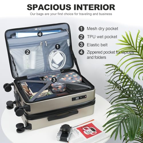 20 Inch Airline Approved Carry On Luggage (Champagne)