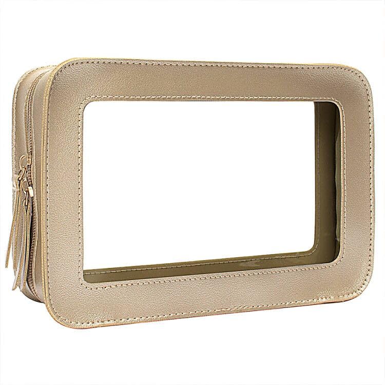 Clear Makeup Bag Organizer (Gold)