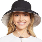 Women's Holiday Sun Hat UPF 50+ (Large-X-Large / Black/Beige)