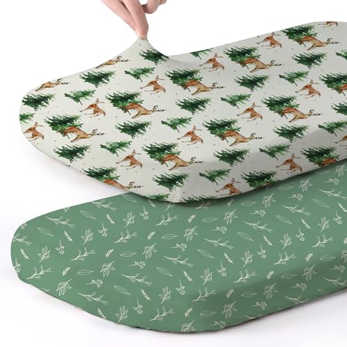 Stretch Fitted Bassinet Sheet Set BROLEX 2 Pack Cradle Sheets for Bassinet Pad (Sika Deer Foliage / 32x16 Inch)