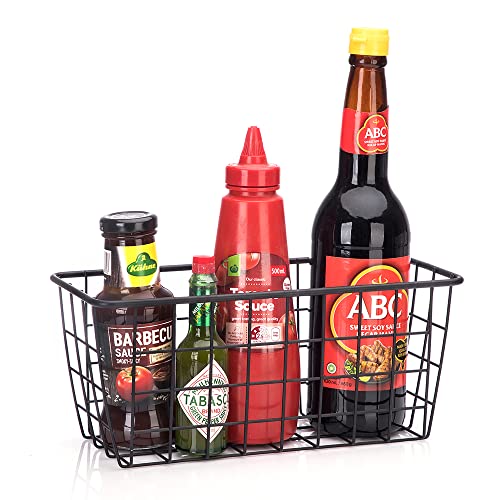 3 Set LeleCAT Adhesive Over the Cabinet Door Wire Baskets for Organizing for Kitchen Food Pantry Bathroom Shelf Storage No Drilling Wall Mounted (Black / 3 PACK)