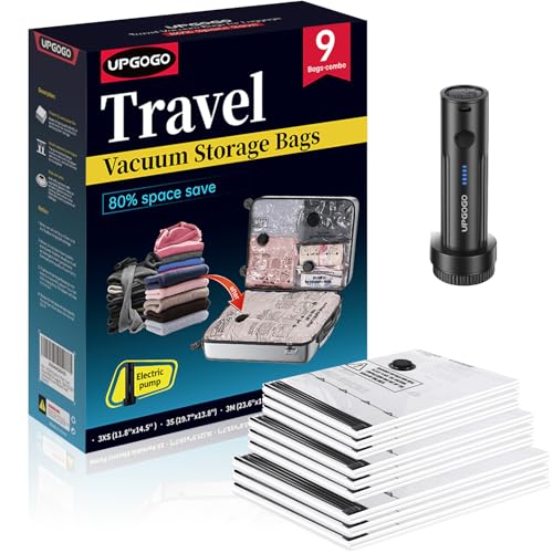 Travel Vacuum Bags for Luggage with Portable Electric Pump (9 Combo)