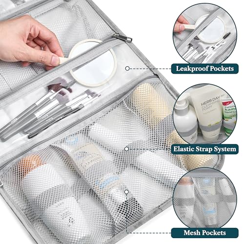 Hanging Toiletry Bag for Women Men Foldable Travel Organizer (Heather Grey)
