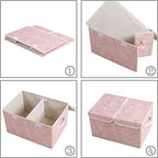 Large Stackable Storage Bins with Lids Fabric Decorative Storage Box Cubes Organizer Containers Baskets with Cover Handles Divider for Bedroom Closet Living Room 17.3x11.8x9.8 Inch 3 Pack (Pink / Double Lid/3pcs)