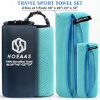 2 Pack Microfiber Travel Towel (Mint / M: 40" x 20"+24" x 12")