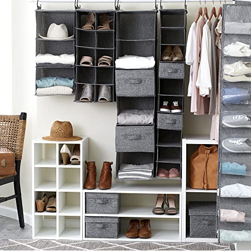 10 Pocket Double Hang Canvas Shoe Organizer Side‑by‑Side Hanging Storage (Gray)