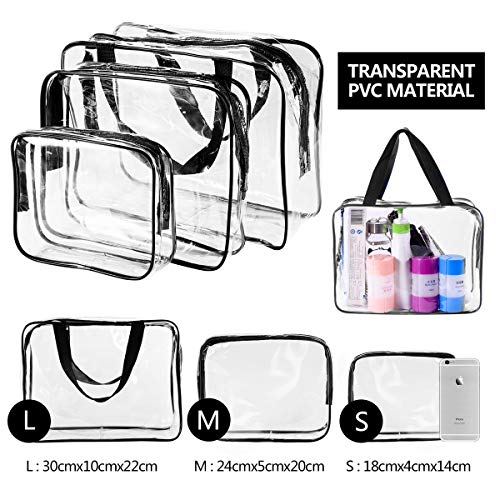 6Pcs Crystal Clear PVC Travel Toiletry Bag Kit for Women Men (6pcs Black / 1 Large, 2 Medium, 3 Small)