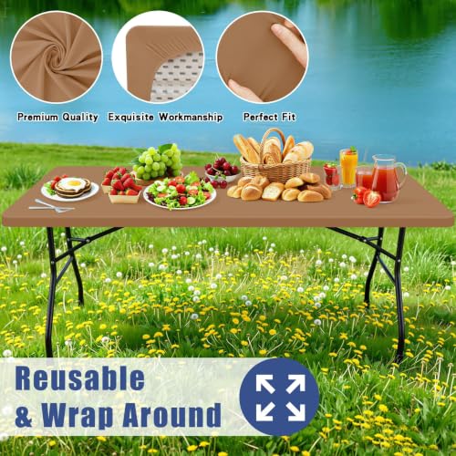 2 Pack Rectangle Spandex Fitted Table Cloth (Khaki / 48" x 30" (Rectangular))