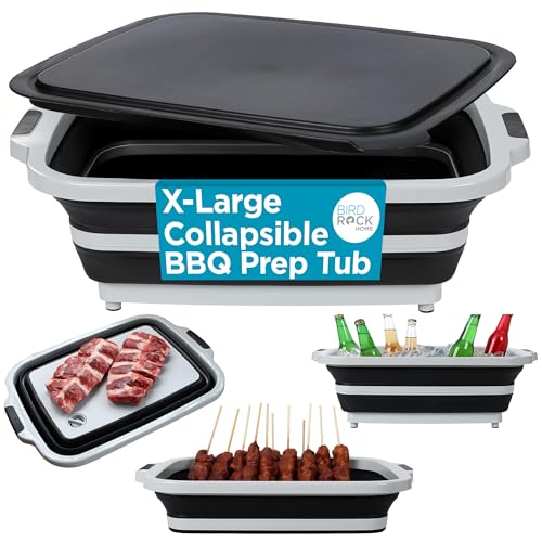 18L Collapsible BBQ Prep Tub with Lid (Black / 22"L x 16"W x 7.1H")