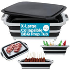 18L Collapsible BBQ Prep Tub with Lid (Black / 22"L x 16"W x 7.1H")