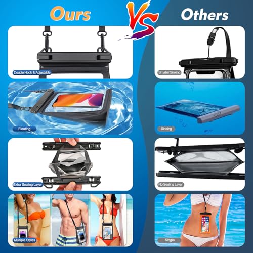 Large Floating Waterproof Phone Pouch [with Sealing Strip] Black (Black / Large (Up to 8.5"))