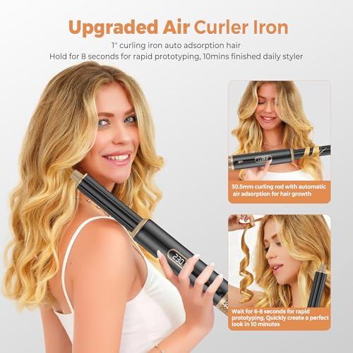 5-in-1 Hot Air Styler & Blow Dryer Brush Set - 700W Gentle Temperature Hair Multi-Styler with Auto-Wrap Curlers & Round Brush for Fine, Thin, or Damaged Hair, 100-120V US Outlet Only (Black Gold)