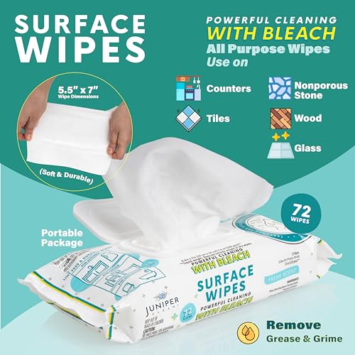 1 Pack Surface Wipes with Bleach (72 Count (Pack of 1))