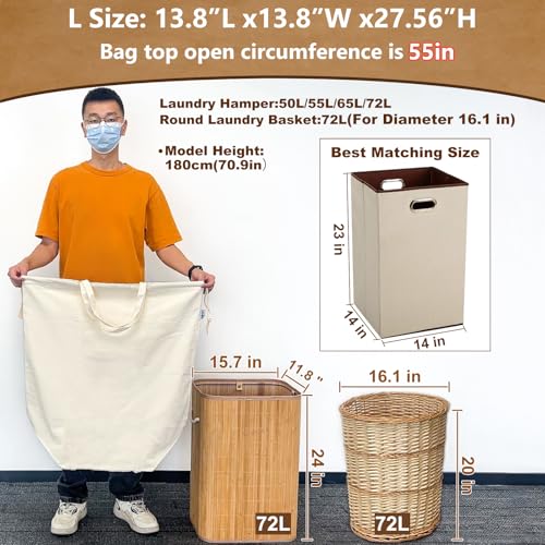 Heavy Duty Canvas Laundry Bags with Square Base 13.8"Wx13.8"Dx27.6"H (Beige 1-Pack | Square Base / 13.8"Wx13.8"Depthx27.6"H)