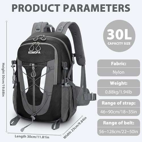 Hiking Backpack 30L Lightweight Travel Daypack Small Day Pack for Men Women Outdoor Camping Backpacking (Black)