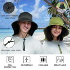 Cooling Sun Hat for Men Women UPF50+ Wide Brim Fishing Hat with Neck Flap Adjustable Foldable Bucket Hat for Hiking Black (Black)
