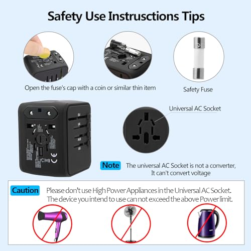 Universal Travel Plug Adapter 5 in 1 Charger (2TYPE C+2USB-Grey black)