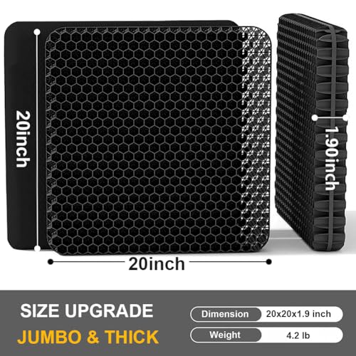 Gel Seat Cushion for Long Sitting (Black / Jumbo Thick: 20x20x1.9inch)