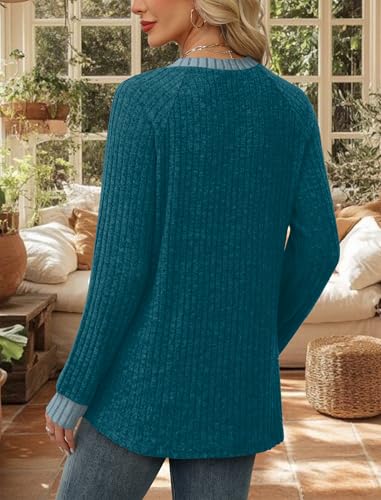 Womens Tops Business Casual Outfits for Women Fall Sweaters for Women Plus Size Fall Fashion Winter Clothing Womens Blouses Dressy Casual Trendy (Small / 05-teal Blue)