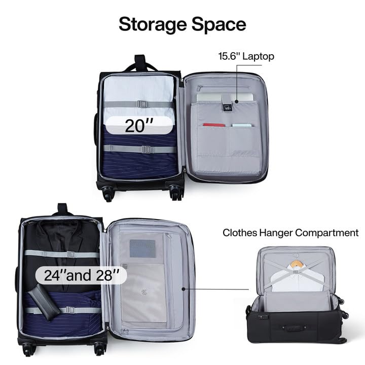 24 Inch Softside Expandable Checked Luggage with 4 Spinner Wheels (Black / 24 Inch)