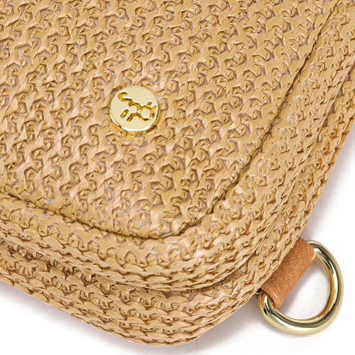 Faux Straw Crossbody Bags for Women Small RFID Summer Sling Bag (Pure Khaki Thin)