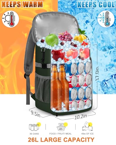 Cooler Backpack Insulated Leak Proof for Women Men Soft Cooler Bag (36 Cans / Leather Green)