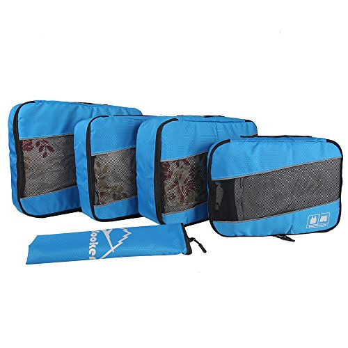5 Set Packing Cubes for Travel Large Suitcase Luggage Organizer Bags Travel Accessories Vacation 4 Cubes 1 Laundry Pouch Bag (Blue)