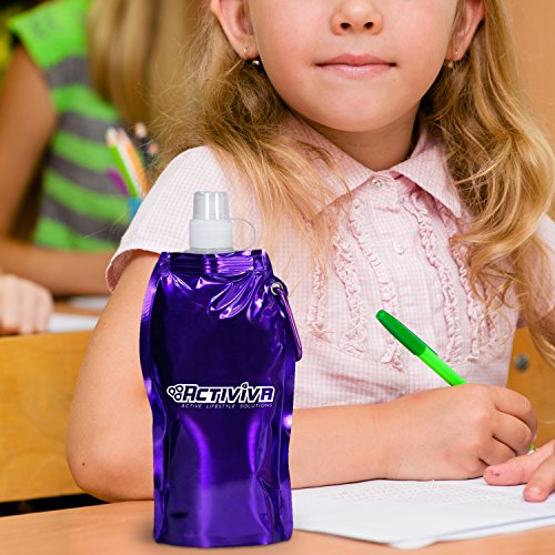 USA Merchant Collapsible Reusable Water Bottle with Carabiner Clip Light Weight Leak Proof Foldable Drinking Water Bottle Non Toxic BPA Free (Broad - Purple,Pink,Red,Clear)