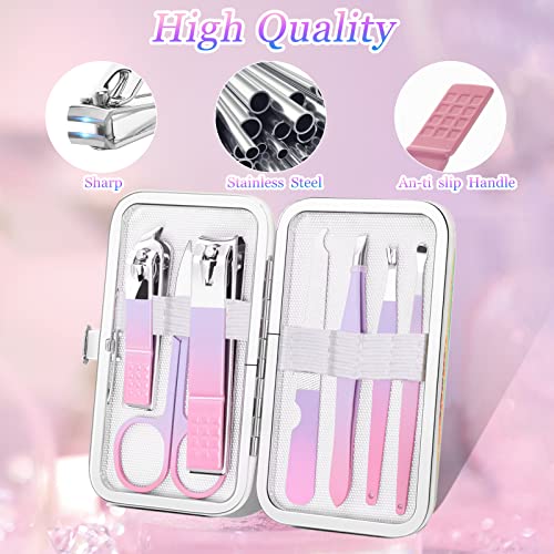 Manicure Set Women Nail Clippers Professional Manicure Pedicure Kit Stainless Steel Nail Cutter Grooming Kit Personal Care Tool with Travel Case Gifts for Women Her Valentine's Day Mother's Day (Gradual Purple)