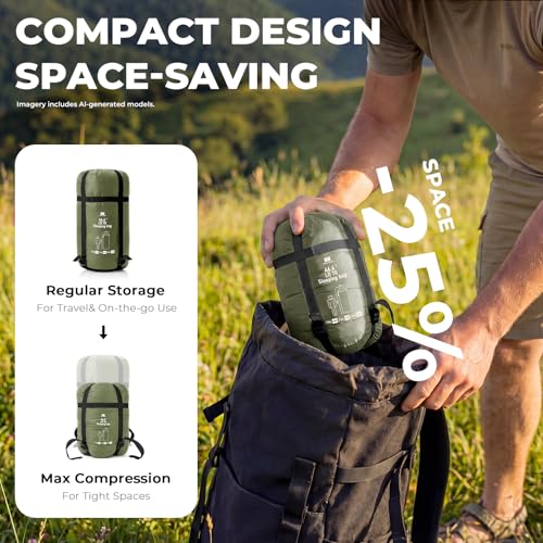 Lightweight Warm Weather Sleeping Bag for Adults (1.65lb-Green)