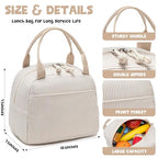 Lunch Bag for Women Men Cute Corduroy Lunch Tote Bags Reusable Insulated Lunch Box Large Capacity Reusable Insulated Cooler for Work Picnic or Travel (Corduroy Khaki-white stripes / 10L)