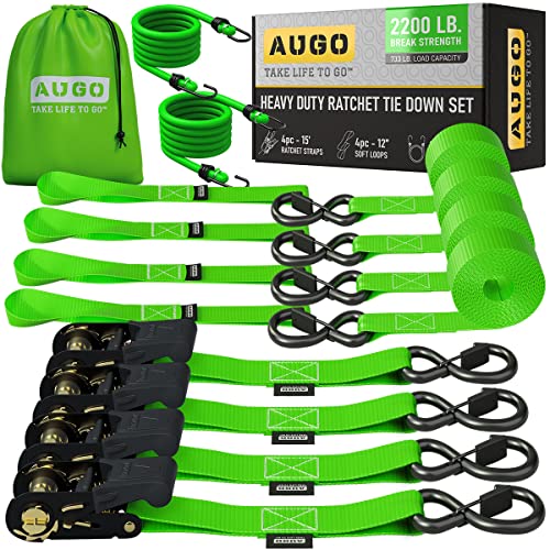 Ratchet Straps Heavy Duty 4 Pack (2200 lb - 15ft / Green)