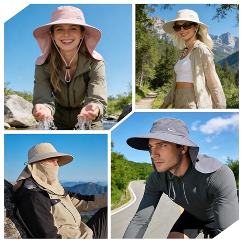 Sun Hat for Men Women with Neck Flap& Removable Face Cover Wide Brim (1pack-orange)
