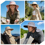 Sun Hat for Men Women with Neck Flap& Removable Face Cover Wide Brim (1pack-ivory)
