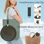 Womens Sun Hats Wide Brim Reversible Bucket Cotton Hat Packable Summer Travel Cap with Hat Clip (Large / Black+beige)
