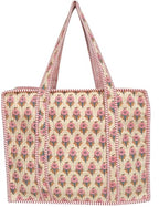 100% Cotton Quilted Tote Bag For Women (Clam Up Blossom Pink Block Print)