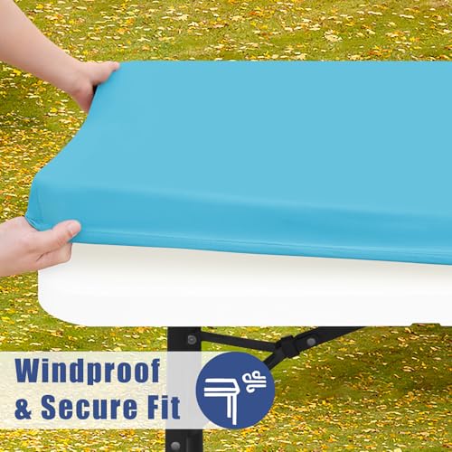 2 Pack Rectangle Spandex Fitted Table Cloth (Blue Mist / 96" x 30" (Rectangular))
