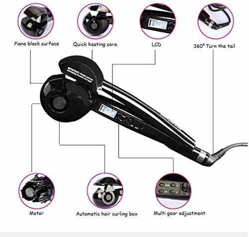 Hann Hair Curler, LCD Pro Salon Automatic Ceramic Roller Wave Machine Styler, Black, 1 Count (Pack of 1)