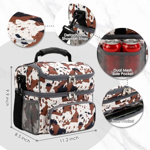 Double Layer Cooler Insulated Lunch Bag Adult Lunch Box Large Tote Bag for Men (Cow)