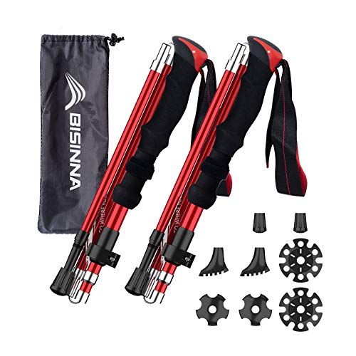 Lightweight Collapsible Trekking Poles Folding Hiking Sticks (Red 95-110cm)